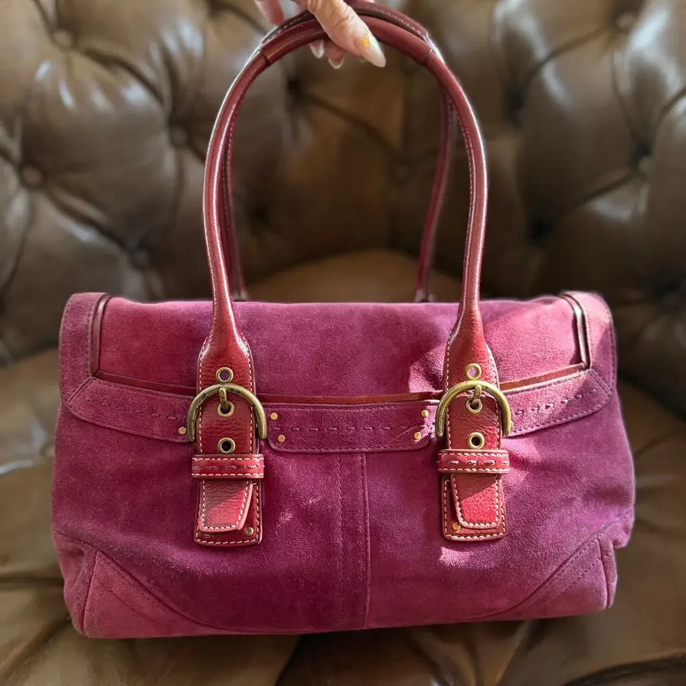 Vintage Coach Soho Suede Flap Satchel 9674 Raspberry Pink Y2K 2004